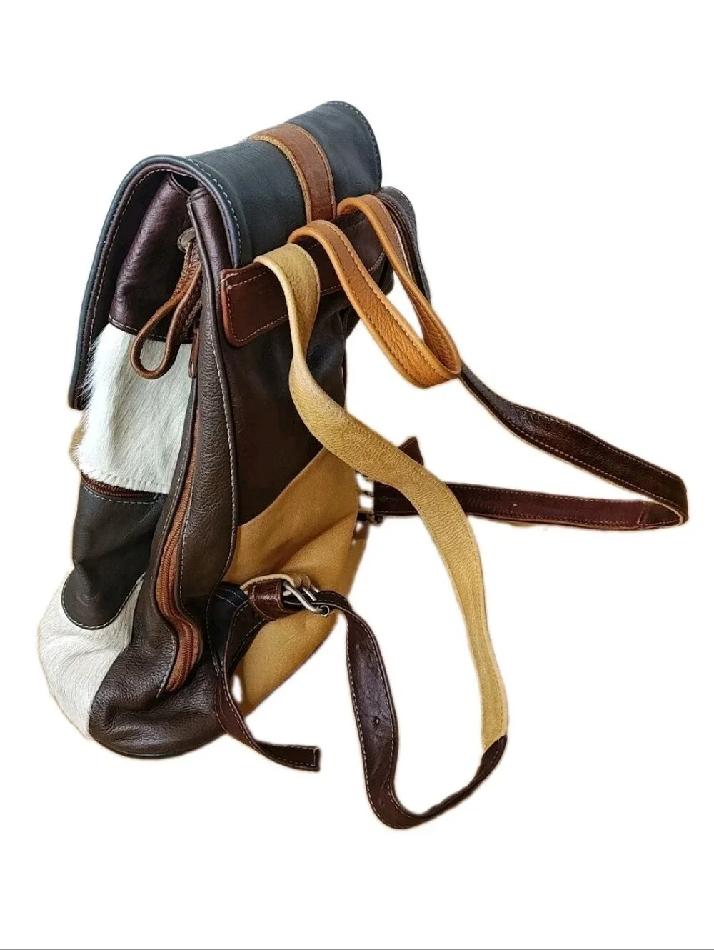 Vintage Boho Hippie Patchwork Backpack Genuine Leather Bucket Bag Purse Academia